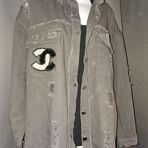 Gray Distressed Jacket with Patch